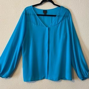 All business bright teal blouse almost sheer Worthington Brand xL brand new